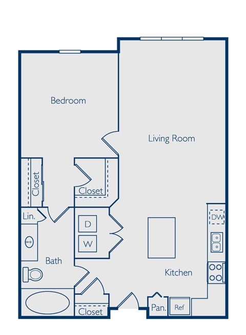 Floor plan for 1 bed, 1 bath, 773 sqft